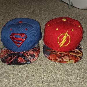 2 Superhero Adjustable Hats - Superman and Flash